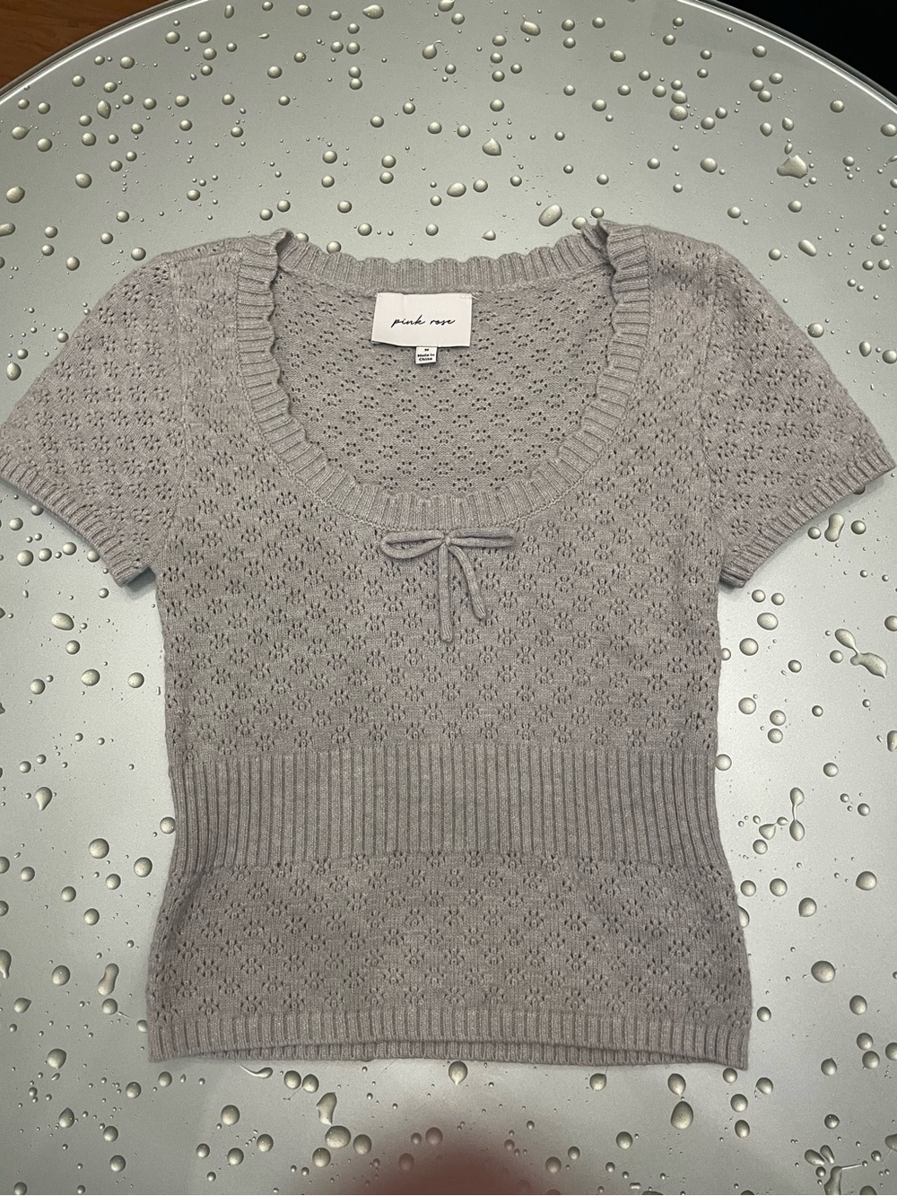 Pink Rose Light Gray Eyelet Knit Scoop Neck Top